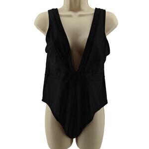 Wolf & Whistle Black Plunge Front One Piece Swimsuit Womens UK B/C16